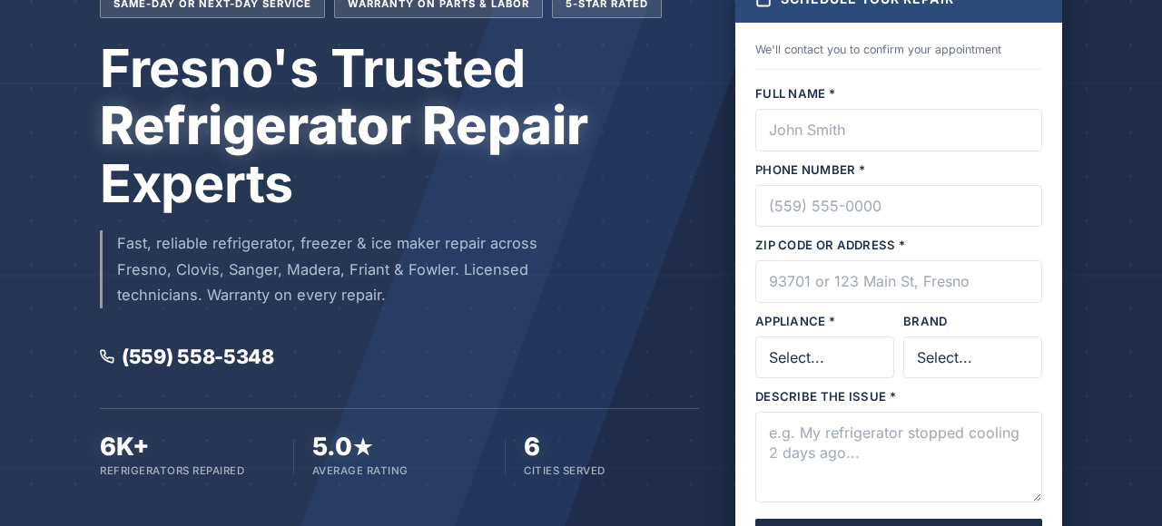 Refrigerator Repair Experts hero section