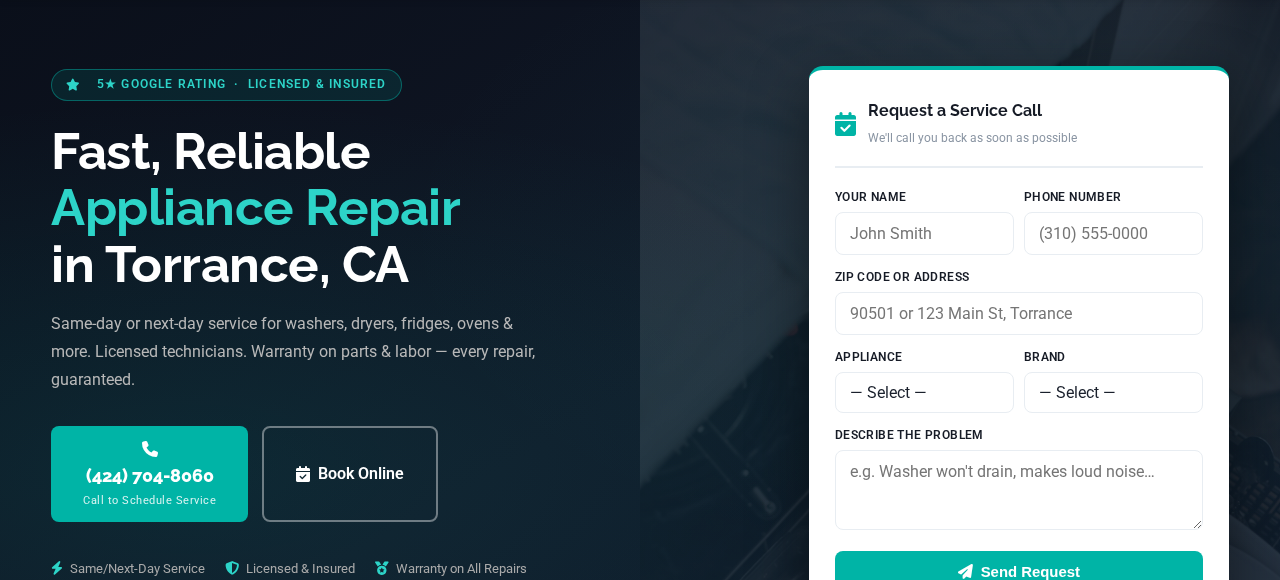 HomeCare Appliance Repair hero section